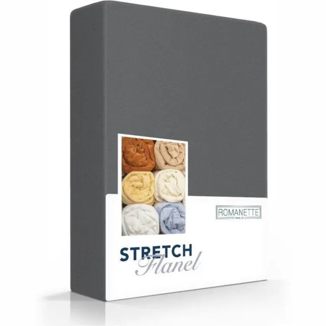 Romanette stretch flanel hoeslaken - Antraciet - Lits-jumeaux (160/180/200x200/220 cm)