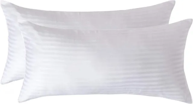 Homescapes Satijn Streep Katoen Kussensloop 40x80 cm – Set van 2 – Wit – 100% Egyptisch Katoen – Draaddichtheid 330