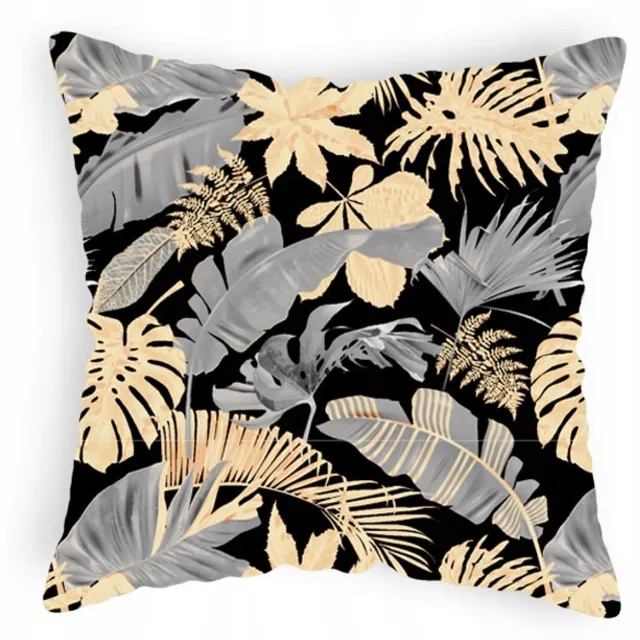 Designpremium Kussensloop Zwart met Gouden Bladeren 40x40 cm - Katoen