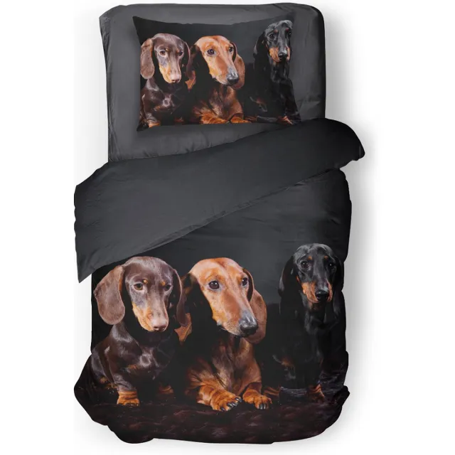 Eleganzzz Dekbedovertrek Teckels - zwart - Dekbedovertrek 140x200/220cm - Micropercal - Eenpersoons - Dekbedovertrekken - Honden Dekbedovertrek - Dieren Dekbedovertrek