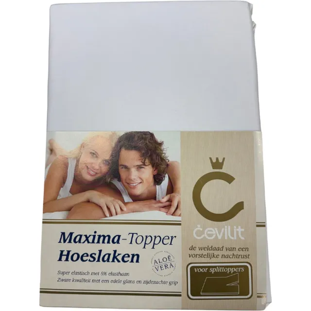 Cevilit Maxima Hoeslaken Wit – Voor Split toppers – Maat 140 t/m 160 x 220 – Aloë vera – Jersey Stretch – Extra Zwaar – Hoekhoogte ca 20cm -Zijdezachte grip – anti pilling - Strijkvrij - NR 510