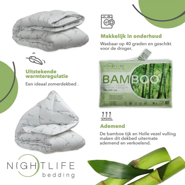 Nightlife Bamboo Dekbed - 140 x 220 cm Wit,Print Logo Groen