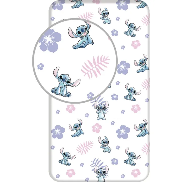 Lilo & Stitch Disney Lilo & Stitch Hoeslaken Happy - Eenpersoons - 90 x 190/200cm - Katoen Wit;Kleurrijk