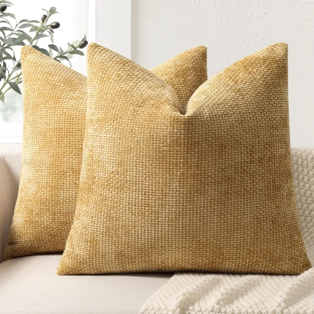 Unyqoos Set van 2 zachte chenille kussenslopen voor stijlvolle woondecoratie geel