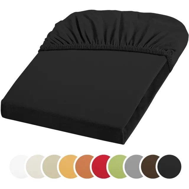 Sleepling jersey stretch hoeslaken 180 x 200 - 200 x 220 cm | ondoorschijnend hoeslaken | katoen met 3% elastaan | voor matrassen tot 25 cm hoog | rondom elastiek | Ökotex | wasbaar tot 60 graden | zwart