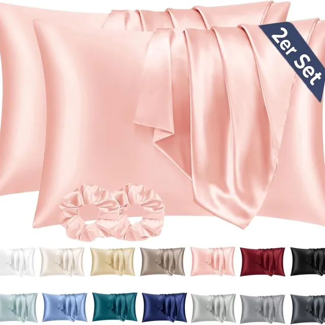 Vellaro Satijnen kussensloop - Roze - 80 x 40 cm - Satijn microvezel - Set van 2 voor haar en huid