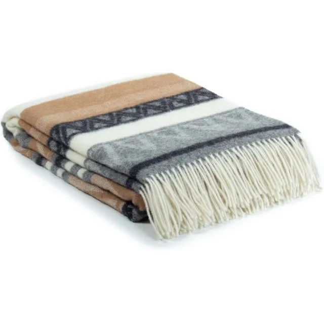 Most Wollen plaid Triangel - 100% Nieuw-Zeelandse wol - 140 x 200 cm - bruin bruin-wolwit-grijs