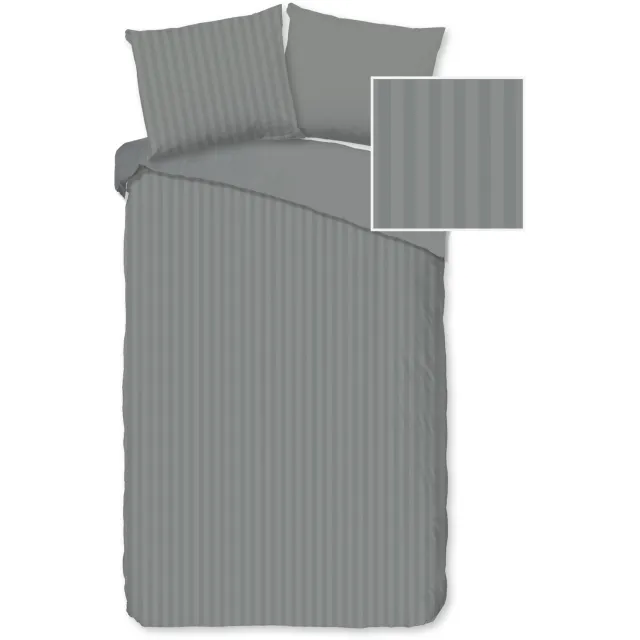 Descanso dekbedovertrek rustige satijnstreep - 1 persoons 140x200/220 cm - Grijs - 100% Katoen satijn Grey