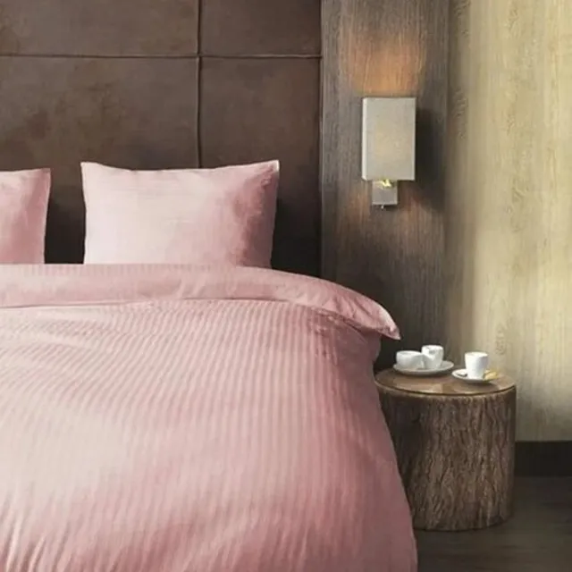 Beau Maison Hotelstreep dekbedovertrek - Roze - Katoen Satijn - Eenpersoons - 140x220 + 60x70 cm