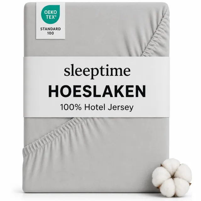 Sleeptime Hotel Jersey Hoeslaken - Eenpersoons 80/90x200 cm - Hoekhoogte 30 cm - Stretchkatoen - Grijs