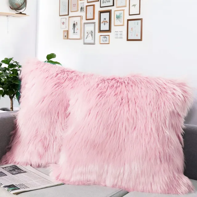 Imperatoris Kussenhoes/Kussensloop Pluche voor Woonkamer Kussen 45 x 45 cm - Fluffy Sierkussen- Cushion Cover set van 2 Roze