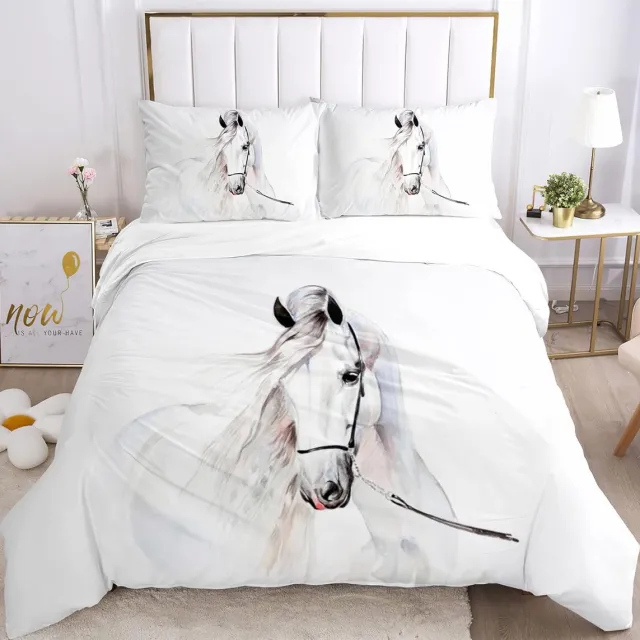 Famanu Kinder dekbedovertrekset paarden 220 x 240 cm 3D motief microvezel wit