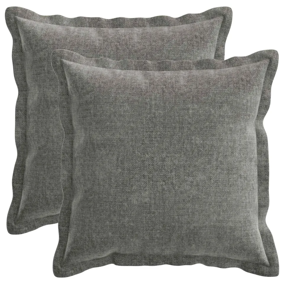 vidaXL Kussensloop 2 st HOUTEN Donkergrijs 50 x 50 cm Chenille Stof, foto 3