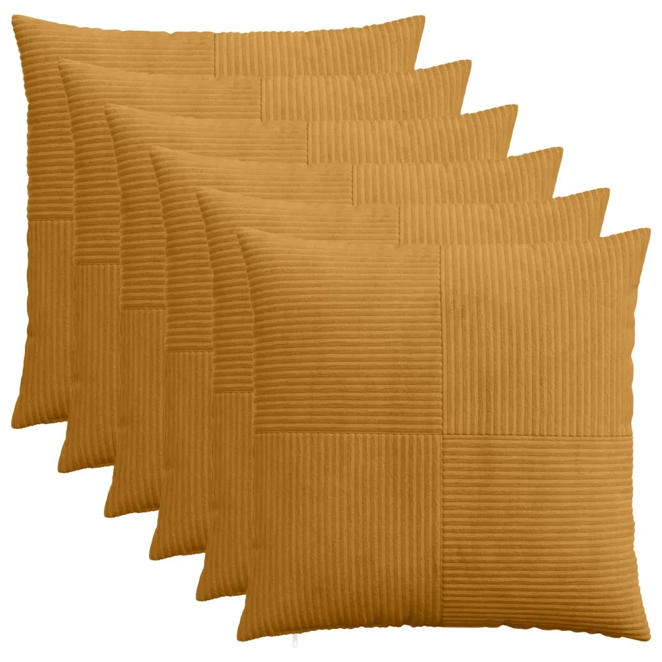 vidaXL Kussensloop 6 st ALMELO Geel 65 x 65 cm corduroy, foto 3