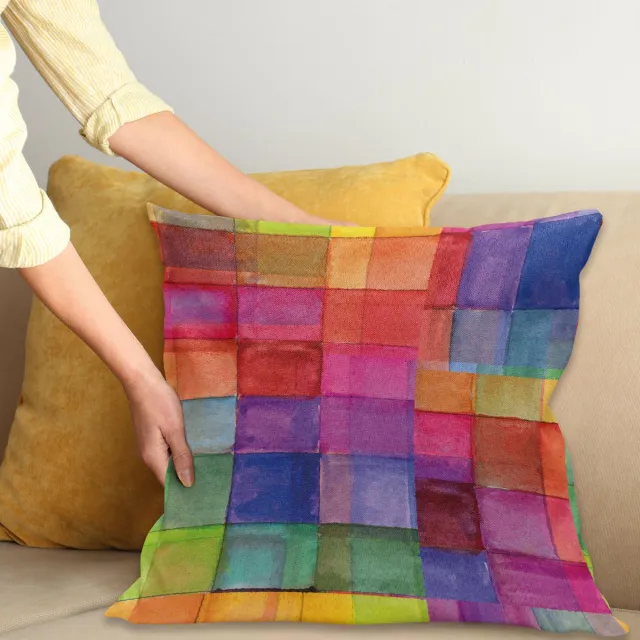 ABAKUHAUS Abstract Kussenhoes, Regenboog-Kleuren-Quadrate, Wasbare Kleurechte Kussenhoes met Digitale Dubbelzijdige Print en Ritssluiting, 40 x 40 cm, Meerkleurig