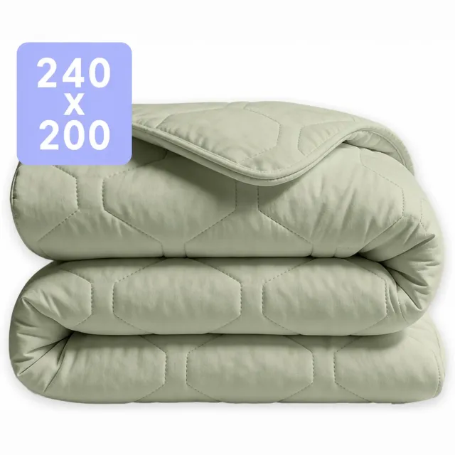 Happybed Dekbed zonder overtrek 240x200 - 100% Katoen - Wasbaar Zomerdekbed - Bedrukt dekbed zonder hoes - Hoesloos Dekbed - Lits Jumeaux - Sage Green