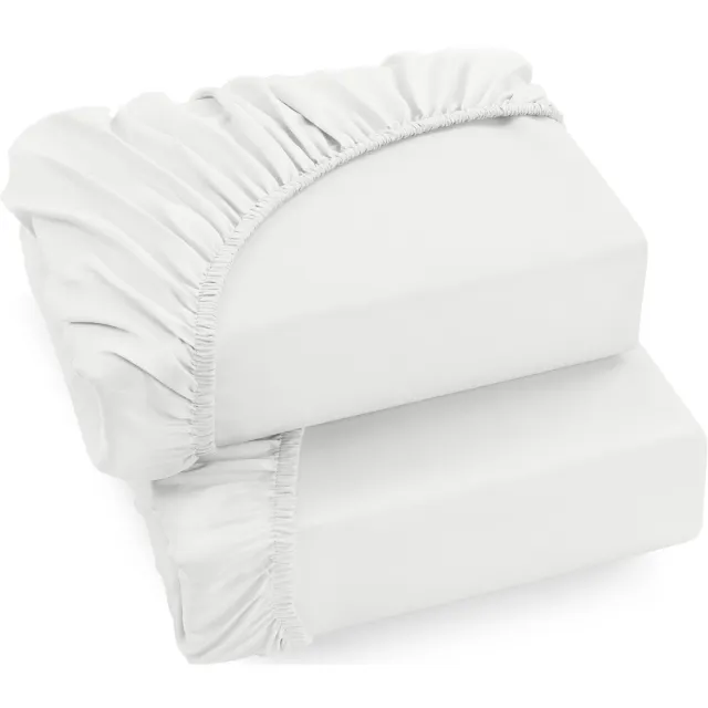 Ibenzoa Premium Luxe Set van 2 Zachte Microvezel Hoeslakens 150 x 200 cm, Wit, Elastisch Design, 35 cm Diepte