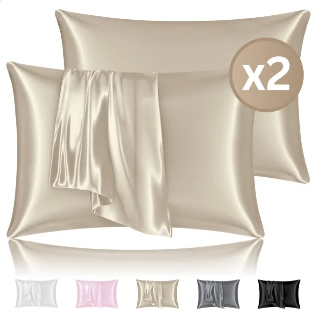 RENALUX Satijnen Kussensloop Trend - Champagne - kussenslopen 60 x 70 set van 2 - Zijden Zachte Kussensloop - Haarverzorging - Set van 2 Stuks - Rits Sluiting - Champagne