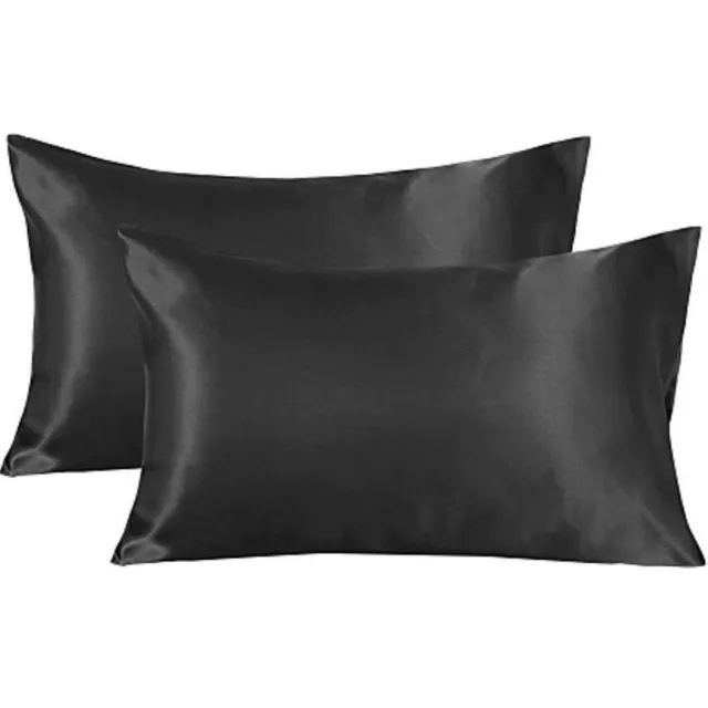 Home bedding Satijnen -Slik Kussenslopen- Anti Allergeen - Set van 2 - 60x70cm -Zwart