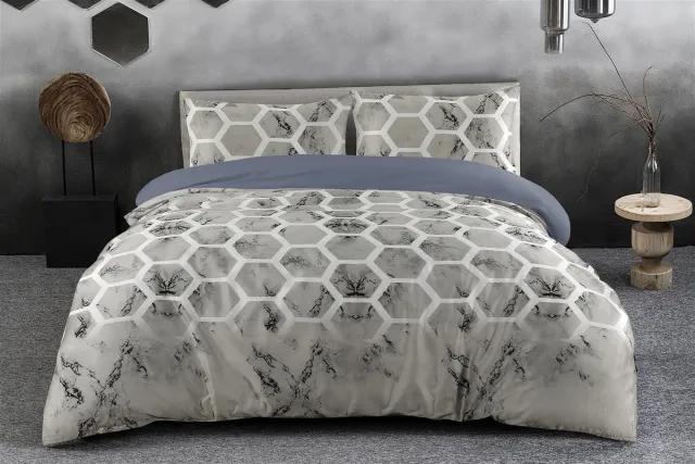 Padiro dekbedovertrek 260 x 220 cm - extra groot XXL - Katoensatijn - Grijs - Marmerlook, Geometrisch patroon - Met 2 kussenslopen 50 x 70 cm - 3-delig voor 2 personen