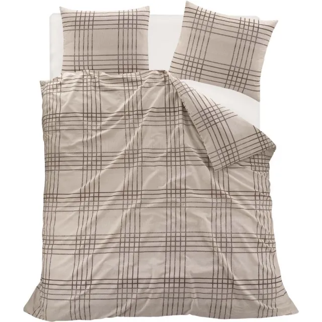 Homéé® Homéé dekbedovertrekset tartan geruit lits-jumeaux 240x200/220 cm +2 slopen 100% katoen beige