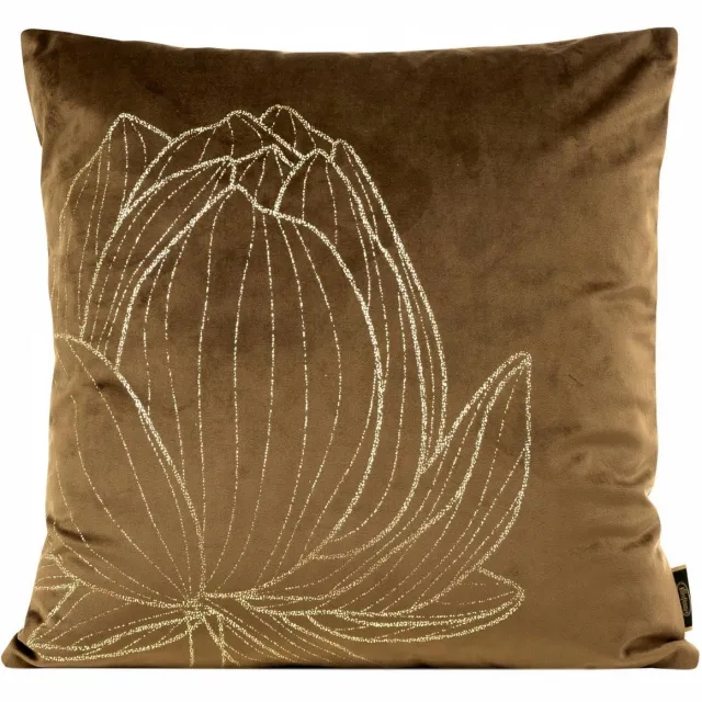 Eurofirany Decoratieve Kussenhoes Blink 45x45cm - Bruin met Gouden Bloem Bruin met gouden bloemenprint