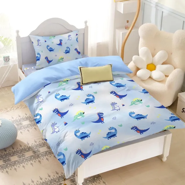 Famanu Dekbedovertrek 120 x 150 cm, dinosaurus, kinderbeddengoed, blauw, dekbedovertrek microvezel voor jongens en meisjes, eenpersoonsbed,...