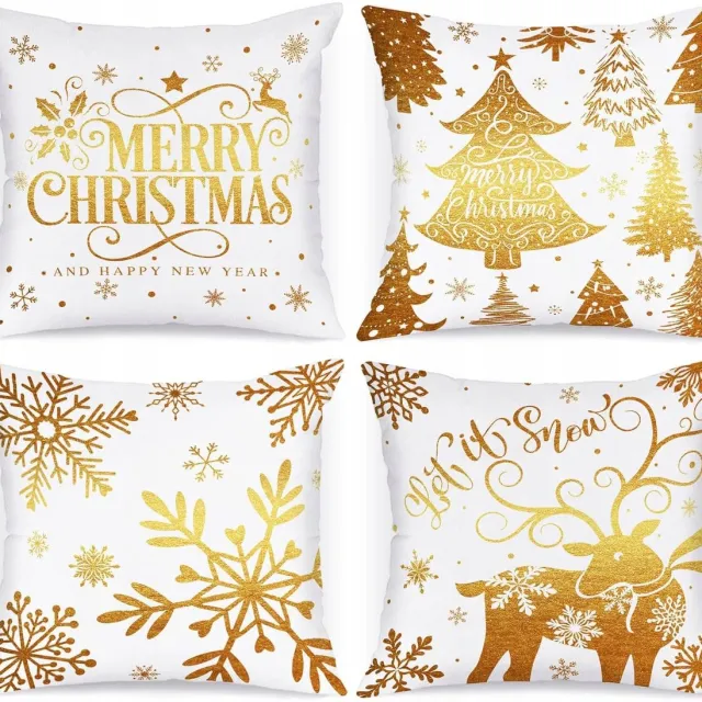 4Life Kerst Kussenhoezen 50x50 cm - Set van 4 Decoratieve Hoezen White