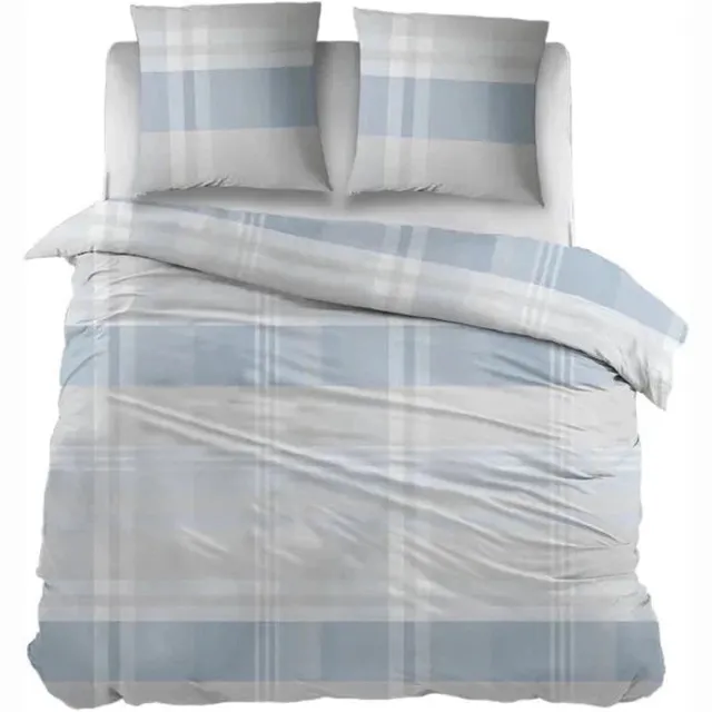 Sleepnight Dekbedovertrek Flanel Ineke Blauw - 140 x 200/220 cm + 1 kussensloop - [Blauw,Grijs]