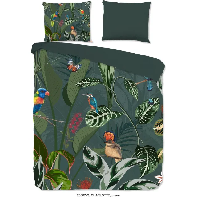 Good Morning dekbedovertrek vogels en bladeren - Groen - 100% Katoen renforce Green