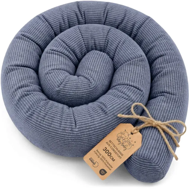 Totsy baby Zijslaper kussen Lichaamskussen 300 cm - Lang kussen bed rol slaapkussen nek rol Decoratie voor kinderkamer Oeko-Tex Jeansblauw Corduroy Jeansblauw Corduroy (300 cm)