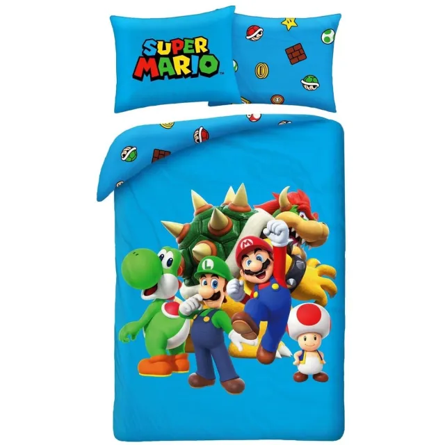 Super Mario Dekbedovertrek Blauw - Polyester - 140 x 200 cm 70 x 90 cm