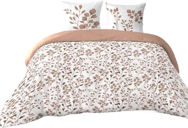 Douceur d intérieur Douceur d'intérieur - Dekbedovertrek - Compleet katoenen beddengoed met een plantaardig motief, 240 x 220 cm, beige