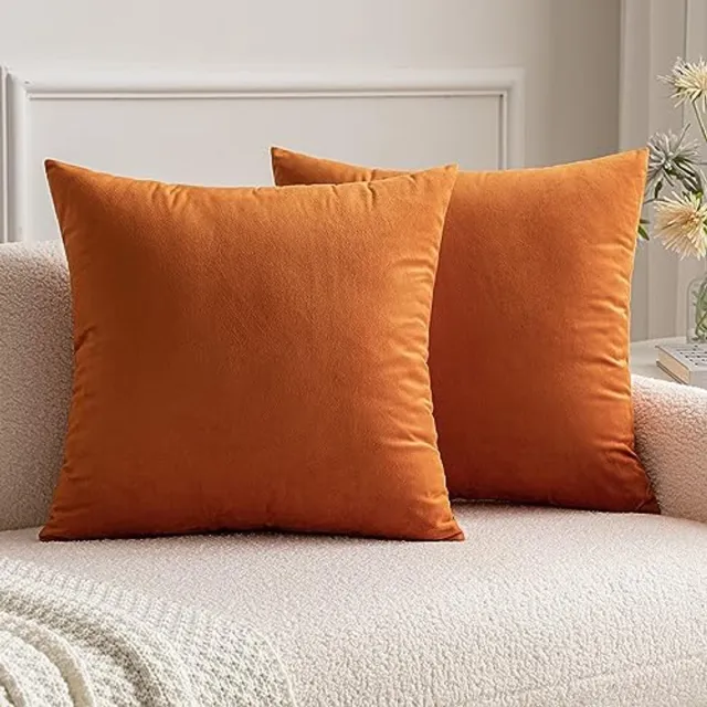 Miulee Set van 2 fluweelzachte, effen decoratieve vierkante kussenslopen, kussensloop voor bank, slaapkamer, oranje, 40x40 cm