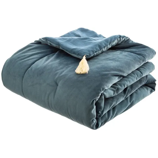 Atmosphera Bedsprei deken Sonia - fluweel blauw - 80 x 180 cm - polyester - extra dik - plaid