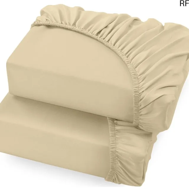 RFWR Hoeslaken Set van 2 , 35 cm Diep, Onderhoudsvriendelijk en Zacht Microvezel, Beige