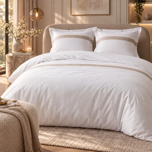FERBELLA Luxe Dekbedovertrek Laly – 100% Katoen – 240 x 220 cm – Wit/Beige – Hotelkwaliteit – Ademend & Zacht - Incl. 2 Slopen