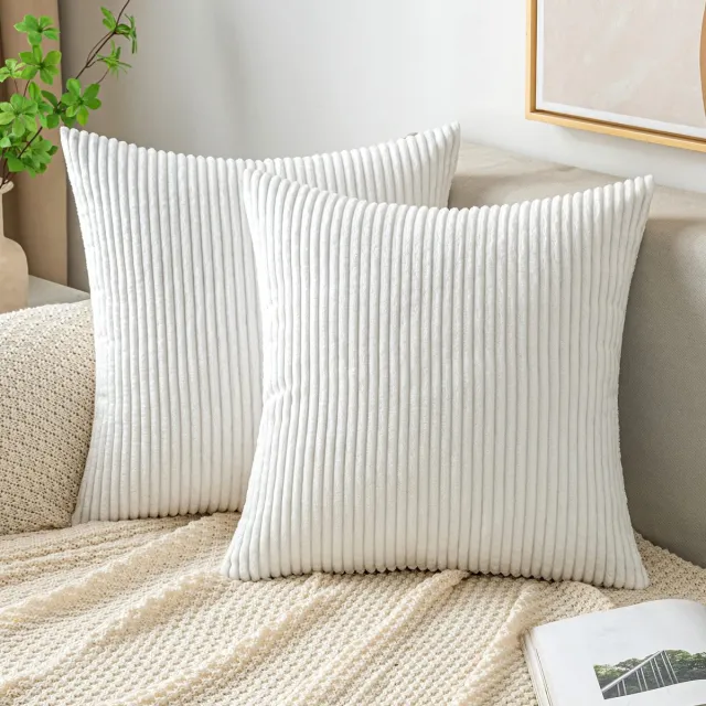 Ibenzoa Stijlvolle en Zachte Kussenhoezen van Fijn Fluweel voor Sofa of Slaapkamer - 50x50 cm, Set van 2 wit