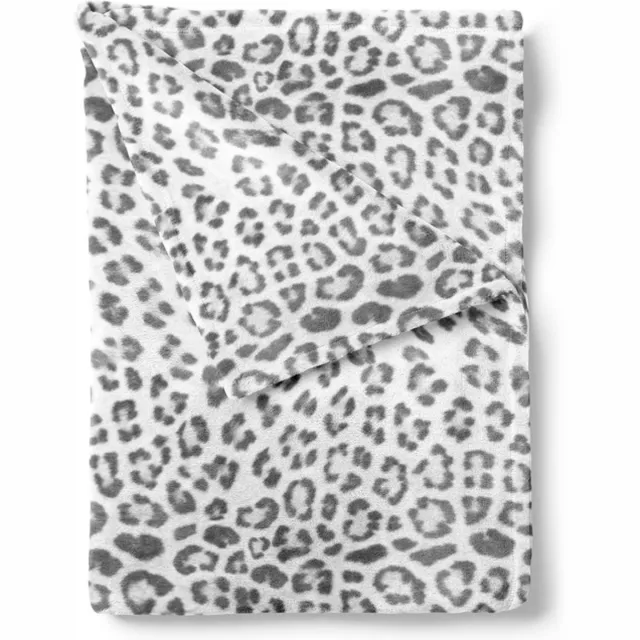 iSleep Plaid - Sneeuwluipaard Print - Zachte Fleece - 140x200 cm - Grijs Grijs/Wit