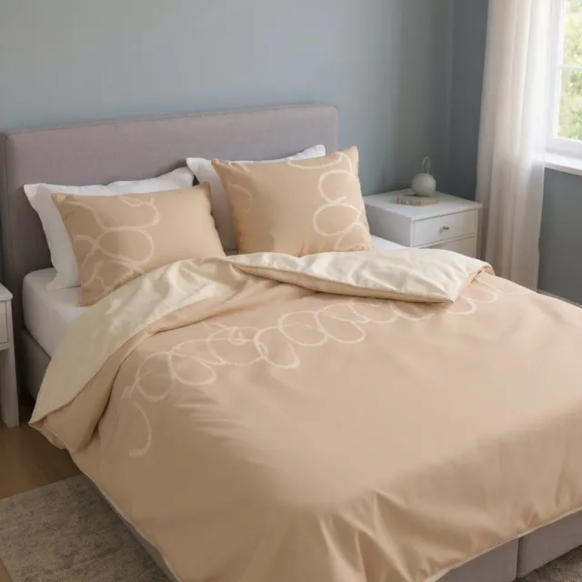 SENZATIONE 100% Katoen Percaline Dekbedovertrek 240x200/220-2x60x70 cm CURLY ZAND