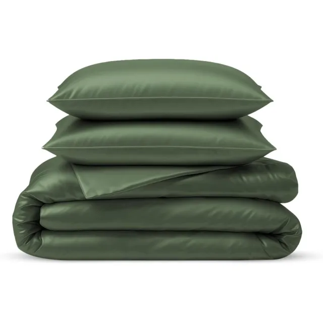 Famanu Dekbedovertrekset van bamboe, 3-delig, met rits en hoekbandjes, zacht en koel beddengoed, kingsize, avocadogroen