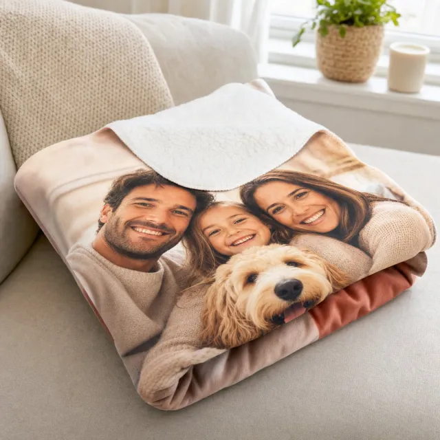 Printen.eu Fleecedeken met eigen foto 200 x 150 cm liggend - Sherpa plaid bedrukt - Gepersonaliseerde deken Multicolor