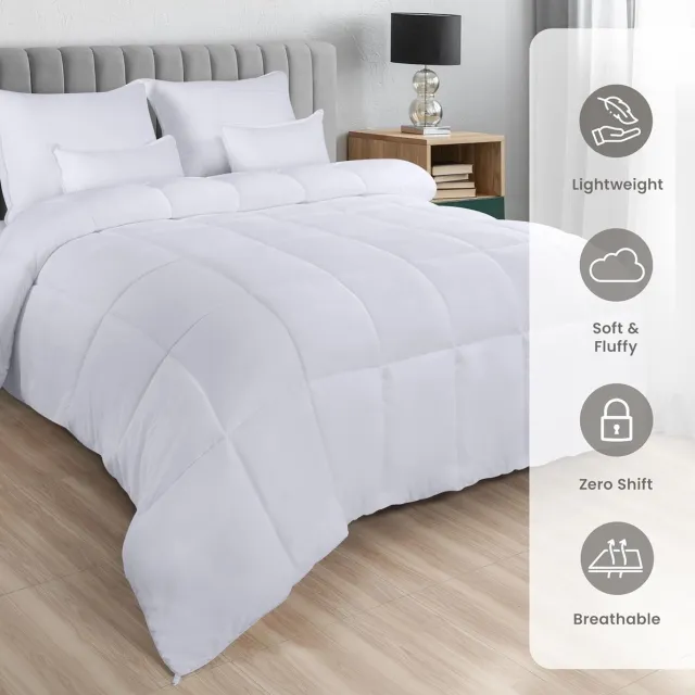 DUVET MAATSCHAPPIJ Lichtgewicht Zomerdekbed 135x200 cm met Hoektabs, Microfiber Zacht Zomerdekbed 200 GSM, Box Stitched Alternative Dekbed (Wit)