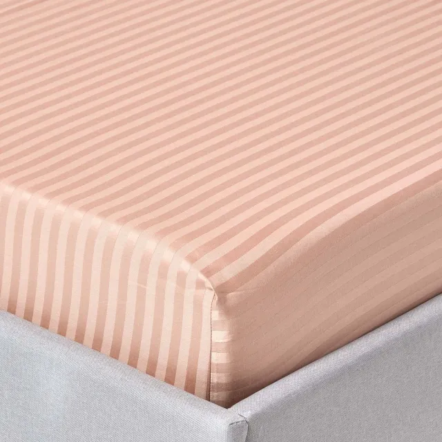 Homescapes Satijn Streep Katoen Hoeslaken 90x190 cm – Taupe-beige – 100% Egyptisch Katoen – Draaddichtheid 330