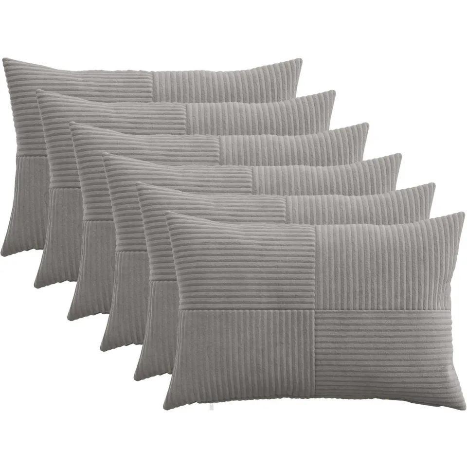 vidaXL Kussensloop 6 st ALMELO Lichtgrijs 50 x 75 cm corduroy, foto 3