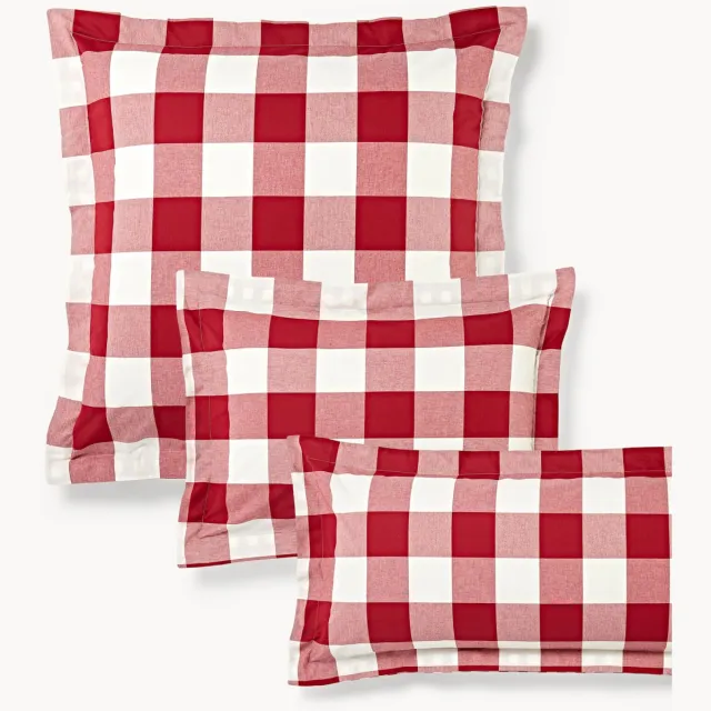 Westwing Collection Geruite katoenen kussenhoes Nels Rood