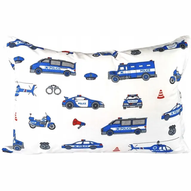 Sleepon_pl Kinder sloop 50x60 cm katoen - Politie, auto's, helikopter thema Wit met veelkleurig thema