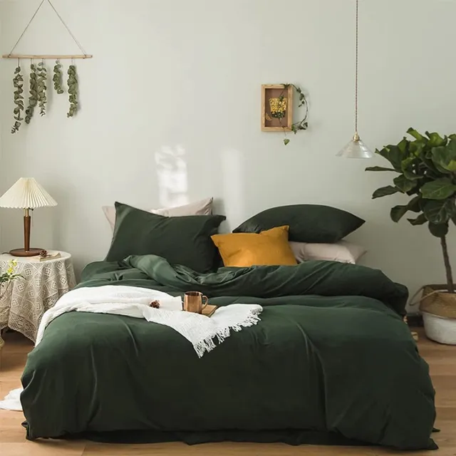 Famanu Beddengoedset van microvezel, 200 x 200 cm, groen, strijkvrij en kreukvrij, met dekbedovertrek en kussensloop van 80 x 80 cm, set van 2 met ritssluiting