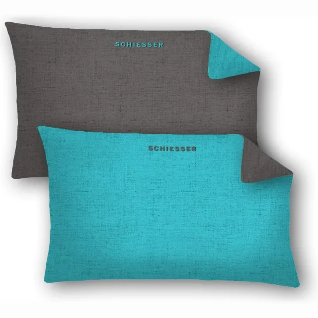 Schiesser Set van luxe kussenslopen - kussensloop set - woonkamer Turquoise/Antraciet