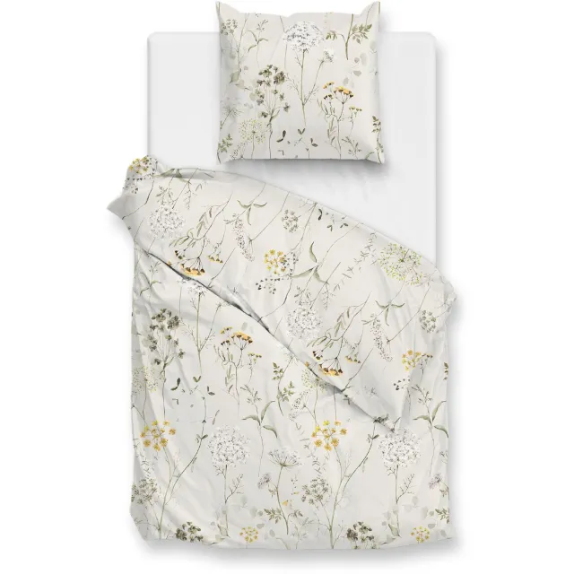 Zohome Leontine Dekbedovertrek - Naturel - Dekbedhoes van 100% Katoen-Flanel - Bloemen - 1 sloop 60/70 cm - AW25 Leontine Natural